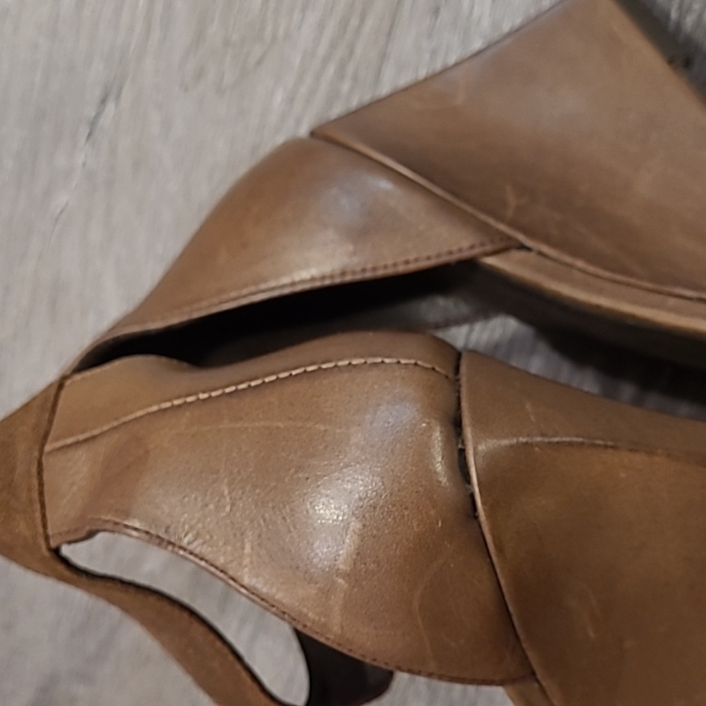 Free People Wedge Shadow Brown Heel Leather Tan 9 Vintage - Picture 8 of 8